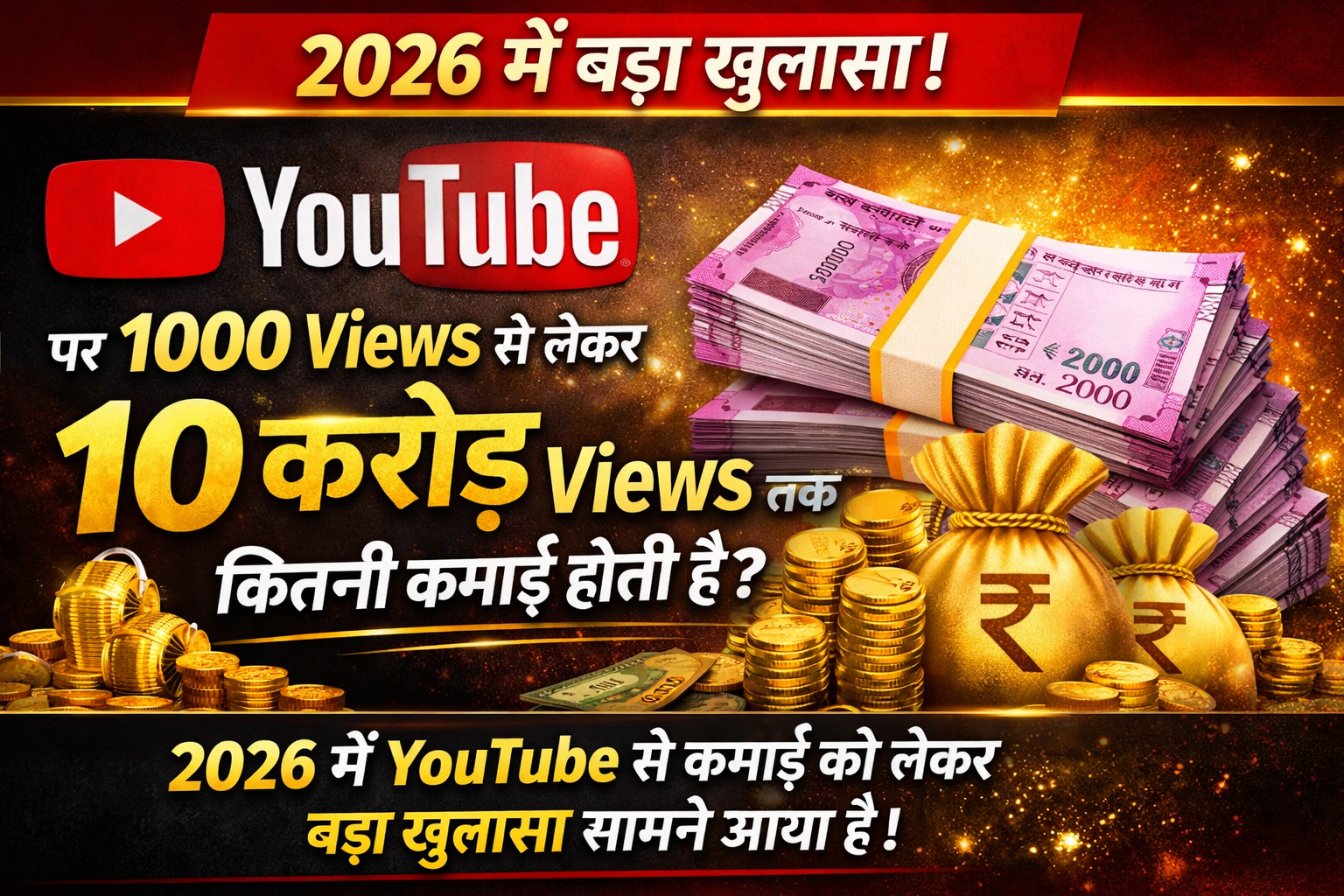 YouTube पर 100 views से लेकर 10 करोड़ Views तक कितने पैसे मिलेंगे? 2026 की पूरी सच्चाई,